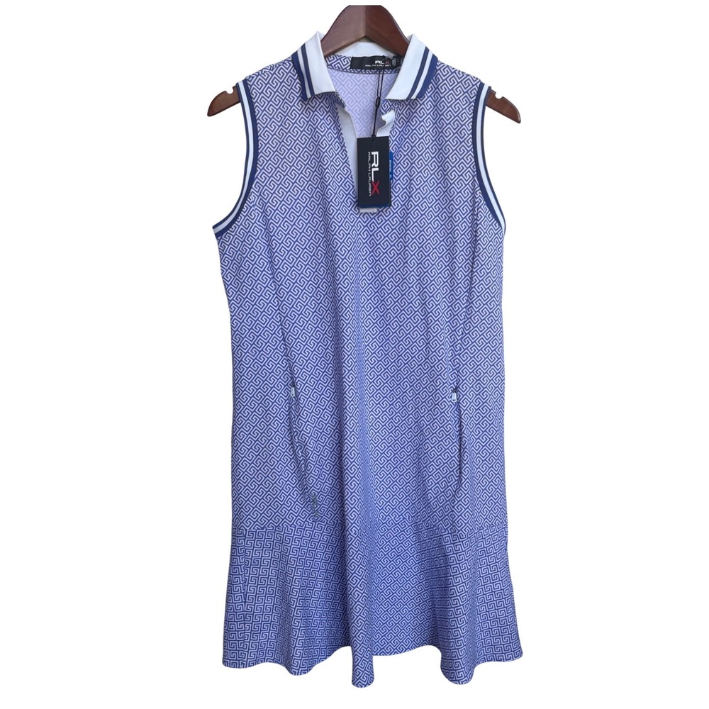 NWT RLX Ralph Lauren Women Blue Geometric Sleeveless Golf Dress Large